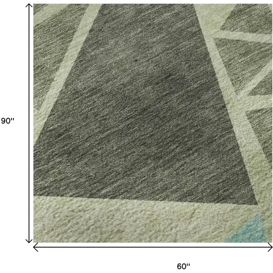 Artichoke Green Aqua And Ivory Geometric Washable Area Rug With UV Protection Photo 8