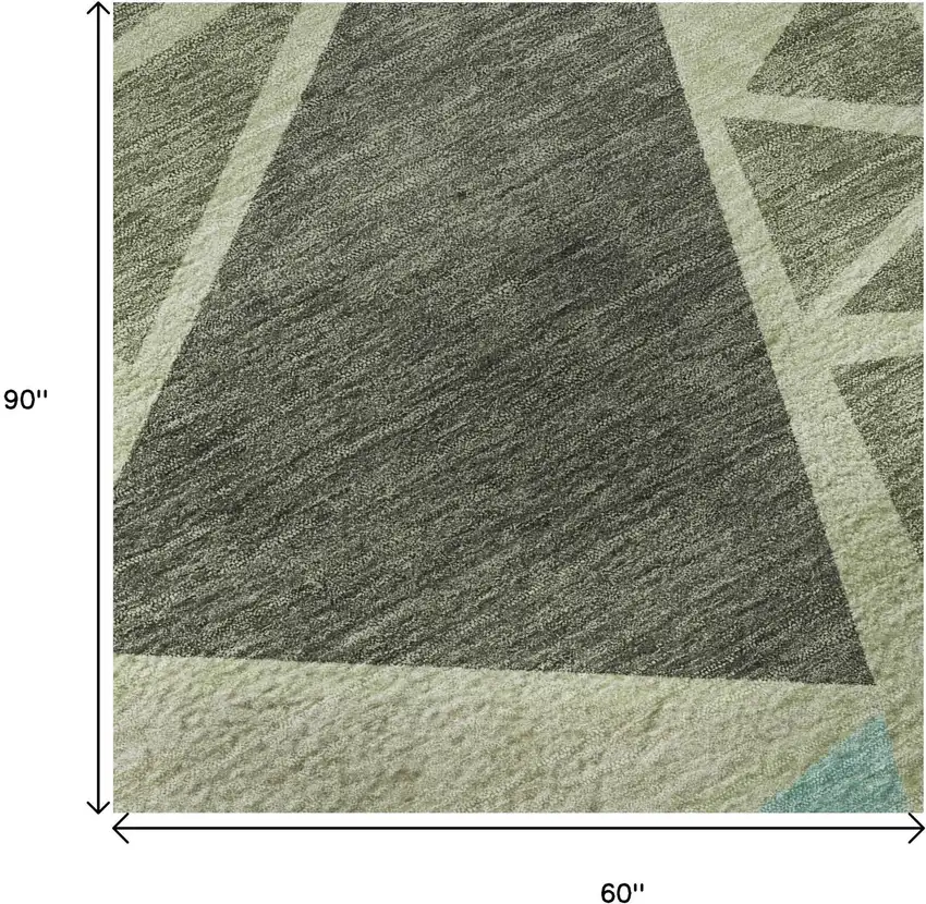 Artichoke Green Aqua And Ivory Geometric Washable Area Rug With UV Protection Photo 8