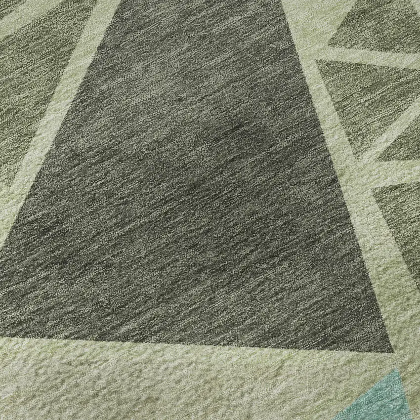 Artichoke Green Aqua And Ivory Geometric Washable Area Rug With UV Protection Photo 1