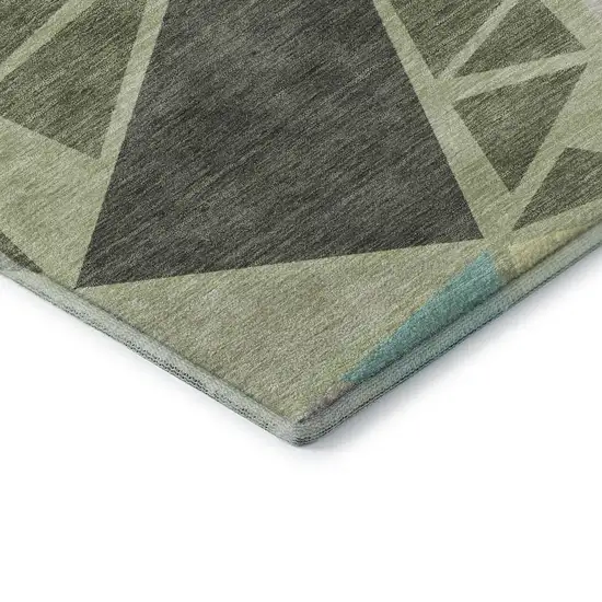 Artichoke Green Aqua And Ivory Geometric Washable Area Rug With UV Protection Photo 8