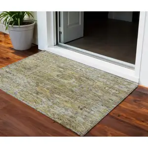Photo of Artichoke Green Beige And Black Floral Washable Indoor Outdoor Area Rug