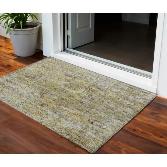 Artichoke Green Beige And Black Floral Washable Indoor Outdoor Area Rug Photo 1