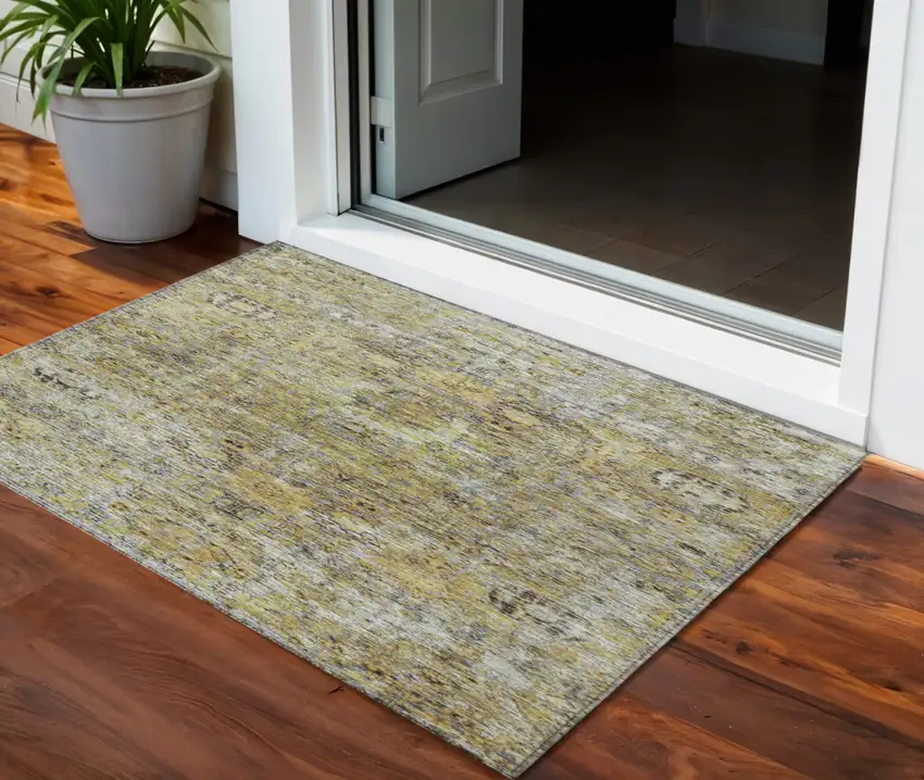 Artichoke Green Beige And Black Floral Washable Indoor Outdoor Area Rug Photo 1