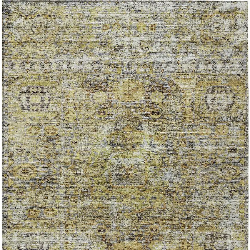 Artichoke Green Beige And Black Floral Washable Indoor Outdoor Area Rug Photo 5