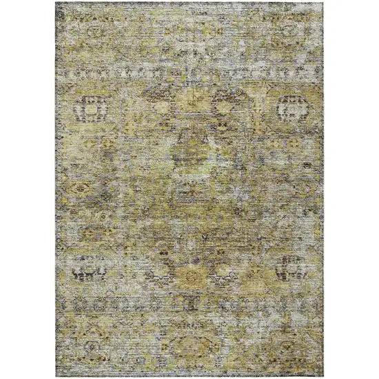 Artichoke Green Beige And Black Floral Washable Indoor Outdoor Area Rug Photo 2