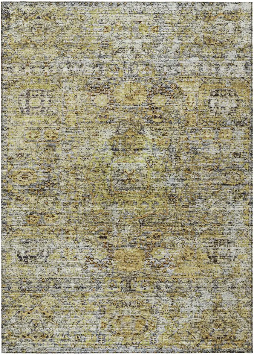 Artichoke Green Beige And Black Floral Washable Indoor Outdoor Area Rug Photo 2