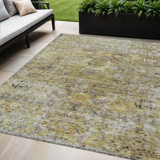 Artichoke Green Beige And Black Floral Washable Indoor Outdoor Area Rug Photo 1