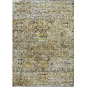 Photo of Artichoke Green Beige And Black Floral Washable Indoor Outdoor Area Rug