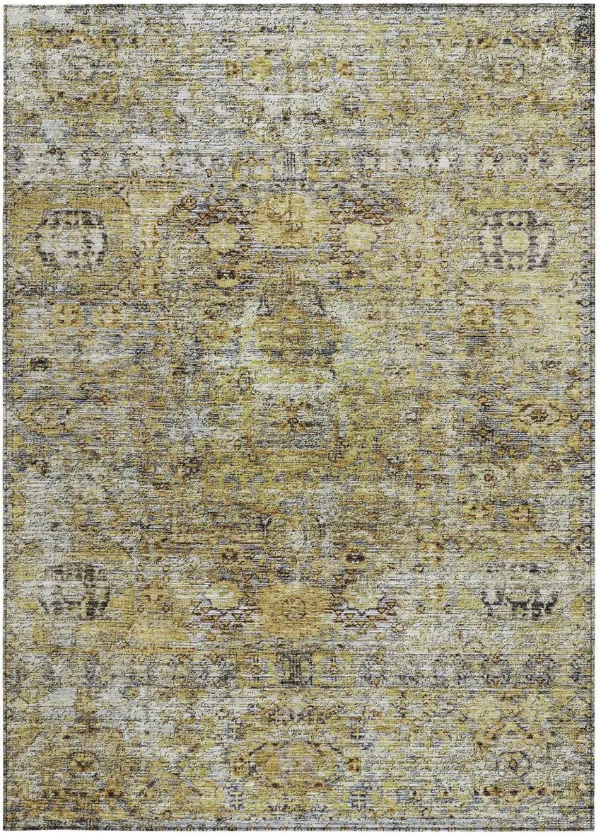 Artichoke Green Beige And Black Floral Washable Indoor Outdoor Area Rug Photo 6