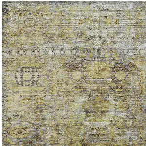 Photo of Artichoke Green Beige And Black Floral Washable Indoor Outdoor Area Rug