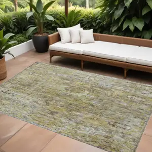 Photo of Artichoke Green Beige And Black Floral Washable Indoor Outdoor Area Rug