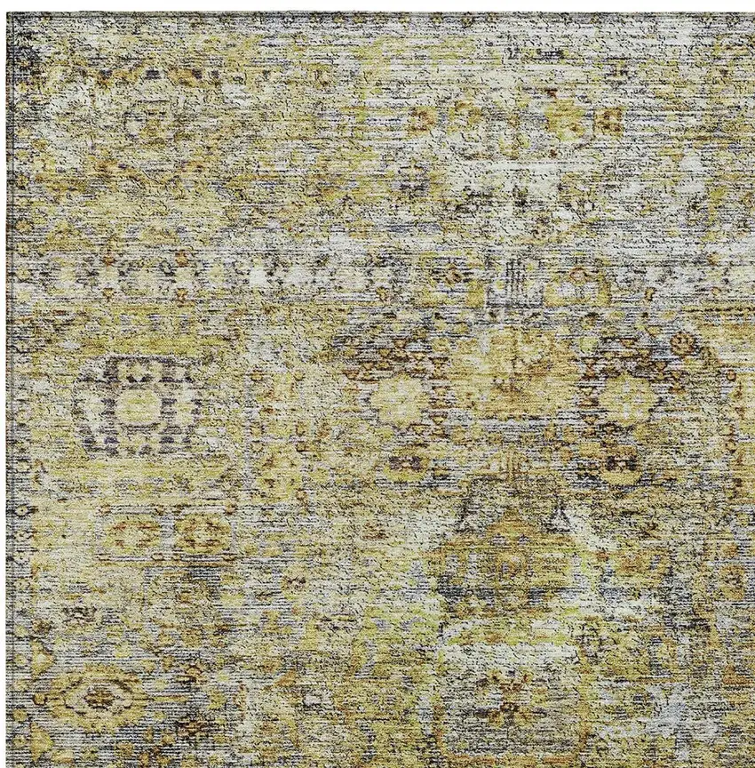 Artichoke Green Beige And Black Floral Washable Indoor Outdoor Area Rug Photo 5