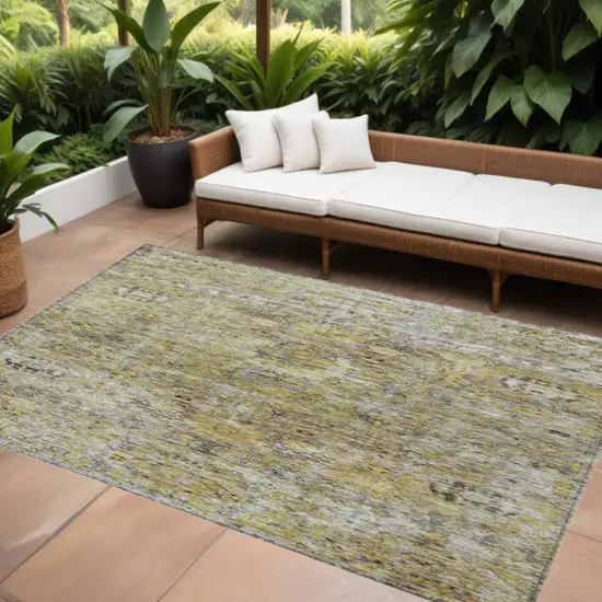 Artichoke Green Beige And Black Floral Washable Indoor Outdoor Area Rug Photo 1