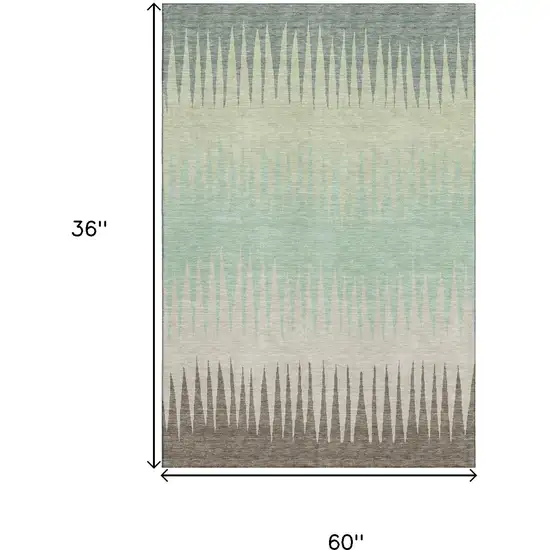 Artichoke Green Beige And Brown Striped Washable Area Rug With UV Protection Photo 3