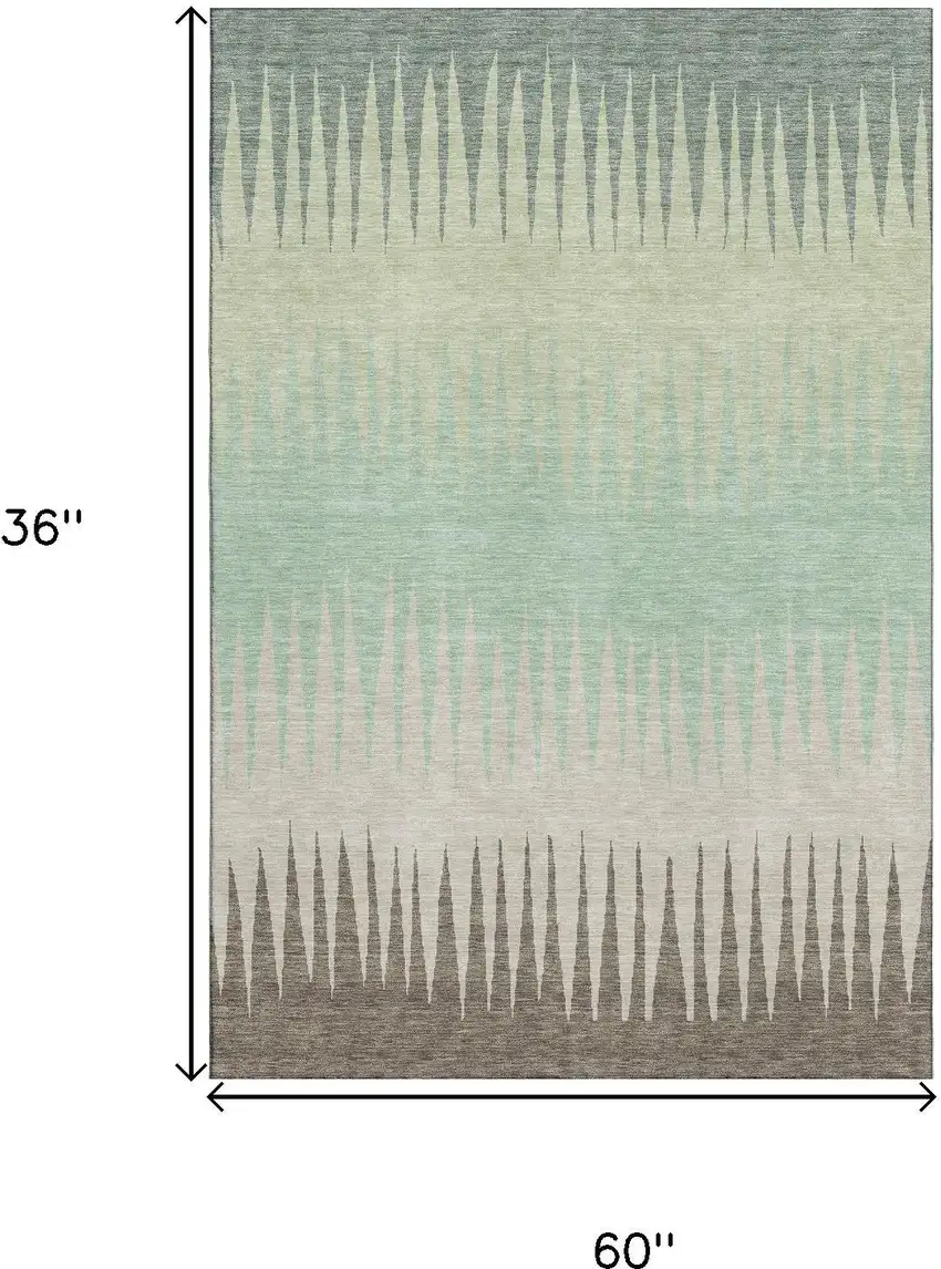 Artichoke Green Beige And Brown Striped Washable Area Rug With UV Protection Photo 3