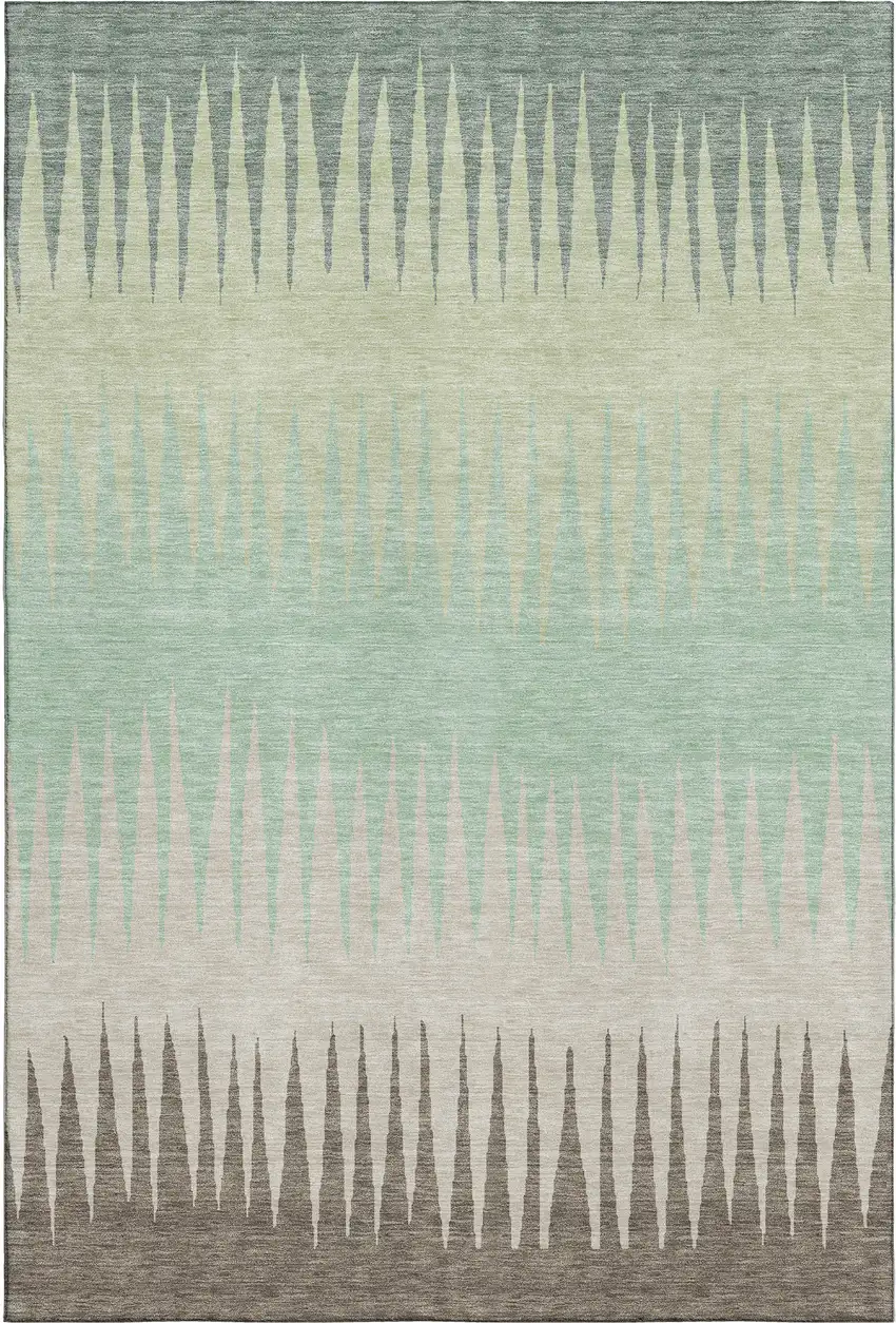 Artichoke Green Beige And Brown Striped Washable Area Rug With UV Protection Photo 5