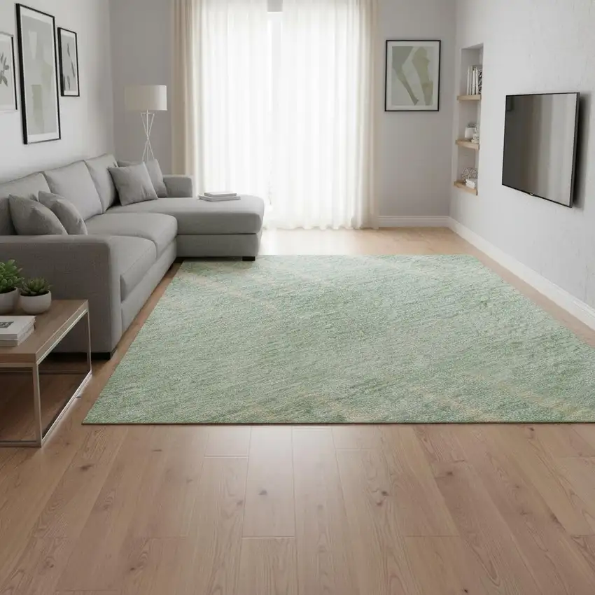 Artichoke Green Beige And Brown Striped Washable Area Rug With UV Protection Photo 2