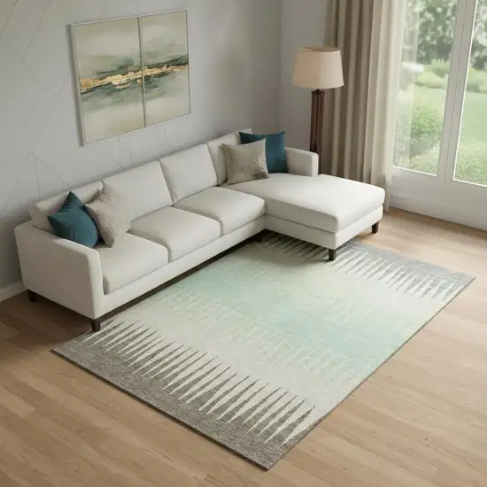 Artichoke Green Beige And Brown Striped Washable Area Rug With UV Protection Photo 1