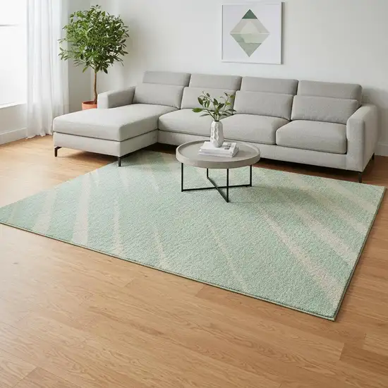 Artichoke Green Beige And Brown Striped Washable Area Rug With UV Protection Photo 2