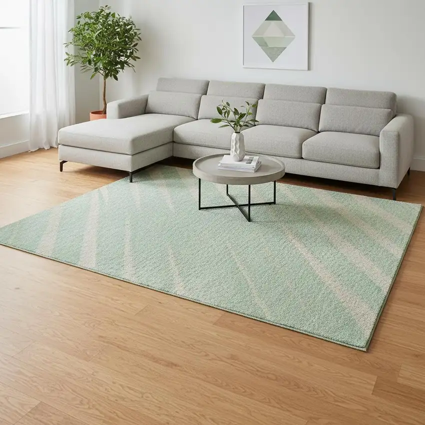 Artichoke Green Beige And Brown Striped Washable Area Rug With UV Protection Photo 2