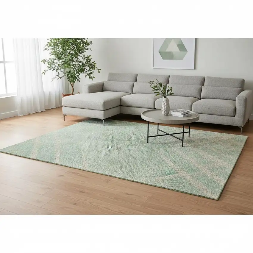 Artichoke Green Beige And Brown Striped Washable Area Rug With UV Protection Photo 2