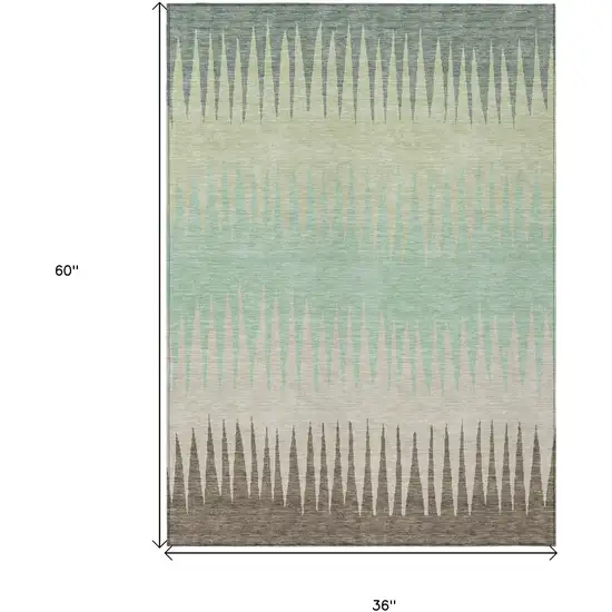 Artichoke Green Beige And Brown Striped Washable Indoor Outdoor Area Rug Photo 3