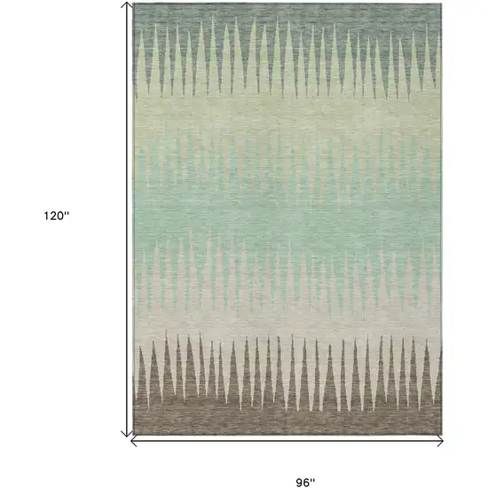 Artichoke Green Beige And Brown Striped Washable Indoor Outdoor Area Rug Photo 3