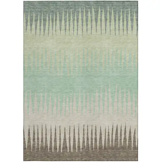 Artichoke Green Beige And Brown Striped Washable Indoor Outdoor Area Rug Photo 7