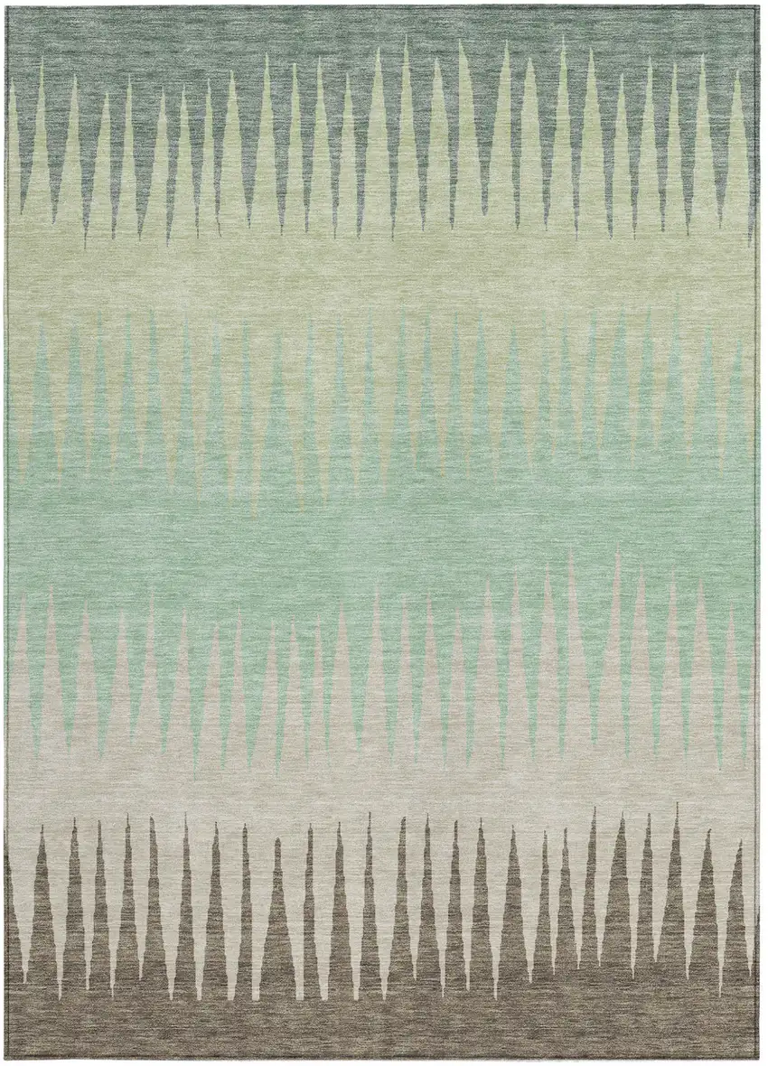 Artichoke Green Beige And Brown Striped Washable Indoor Outdoor Area Rug Photo 6