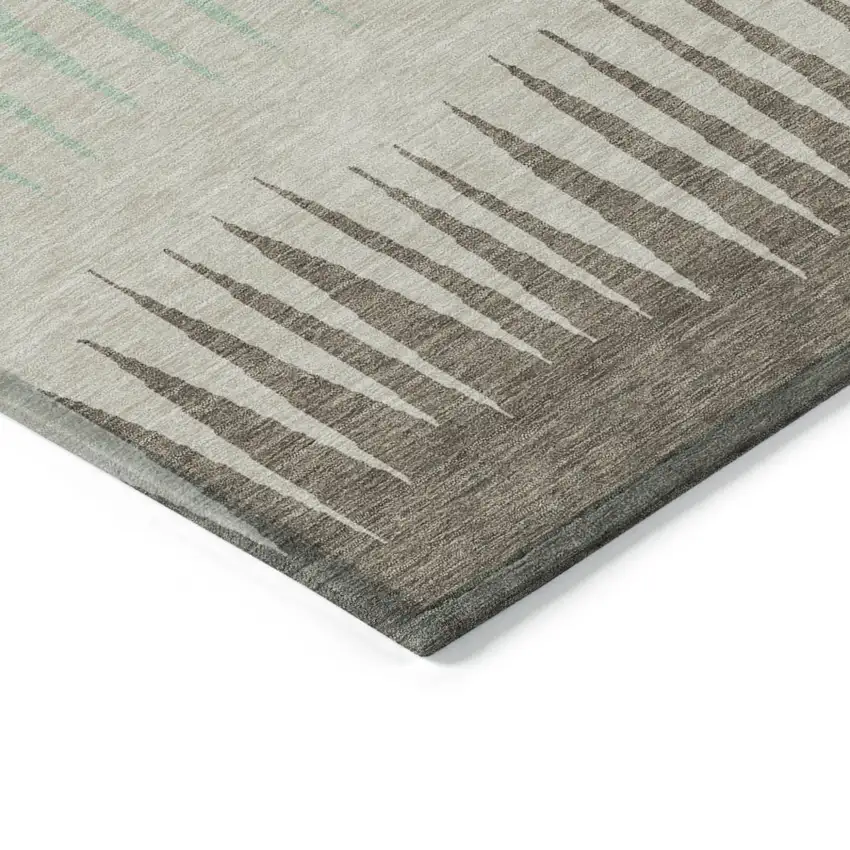 Artichoke Green Beige And Brown Striped Washable Indoor Outdoor Area Rug Photo 5