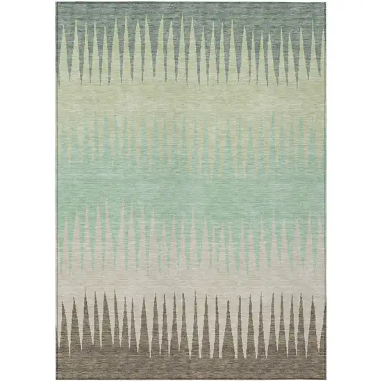 Artichoke Green Beige And Brown Striped Washable Indoor Outdoor Area Rug Photo 2