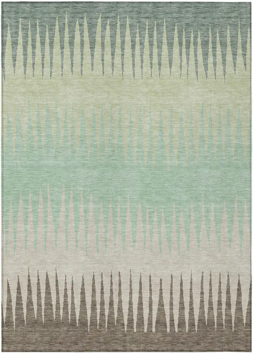 Artichoke Green Beige And Brown Striped Washable Indoor Outdoor Area Rug Photo 2