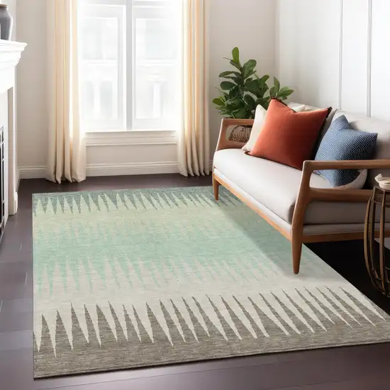 Artichoke Green Beige And Brown Striped Washable Indoor Outdoor Area Rug Photo 9