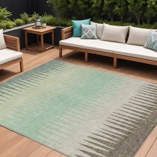 Artichoke Green Beige And Brown Striped Washable Indoor Outdoor Area Rug Photo 1