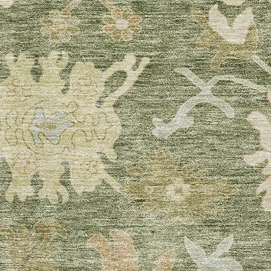 Artichoke Green Beige And Copper Floral Medallion Washable Area Rug With UV Protection Photo 2