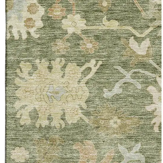 Artichoke Green Beige And Copper Floral Medallion Washable Area Rug With UV Protection Photo 3