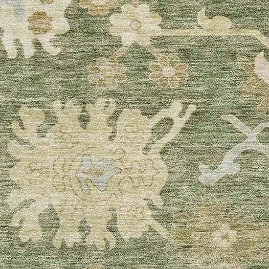 Artichoke Green Beige And Copper Floral Medallion Washable Area Rug With UV Protection Photo 2