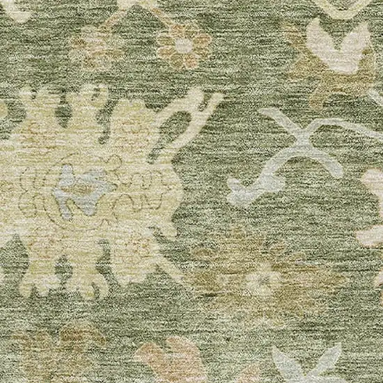 Artichoke Green Beige And Copper Floral Medallion Washable Area Rug With UV Protection Photo 2