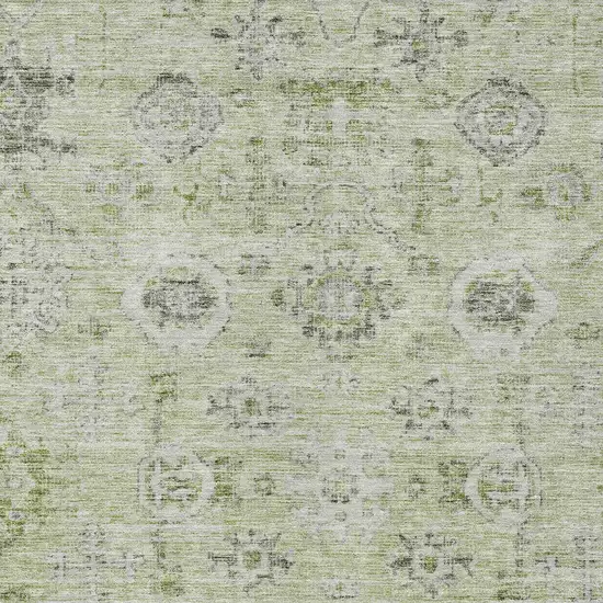 Artichoke Green Beige And Gray Damask Washable Indoor Outdoor Area Rug Photo 5