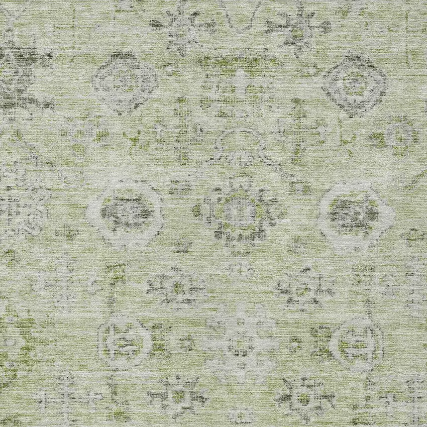 Artichoke Green Beige And Gray Damask Washable Indoor Outdoor Area Rug Photo 5