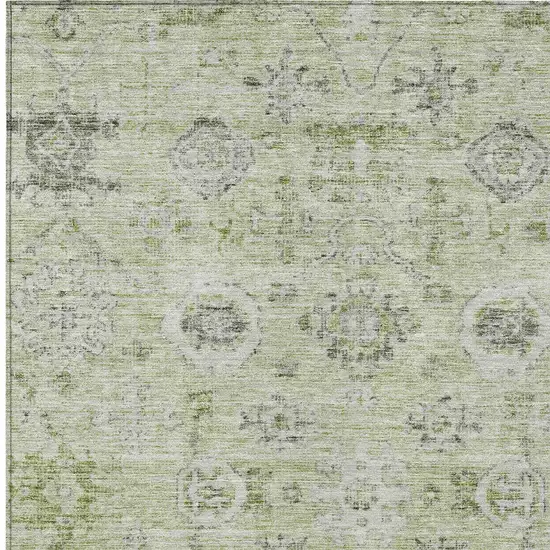 Artichoke Green Beige And Gray Damask Washable Indoor Outdoor Area Rug Photo 5