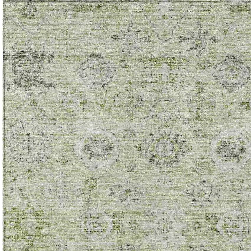 Artichoke Green Beige And Gray Damask Washable Indoor Outdoor Area Rug Photo 5
