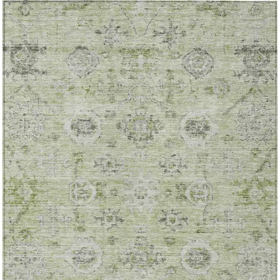 Artichoke Green Beige And Gray Damask Washable Indoor Outdoor Area Rug Photo 6