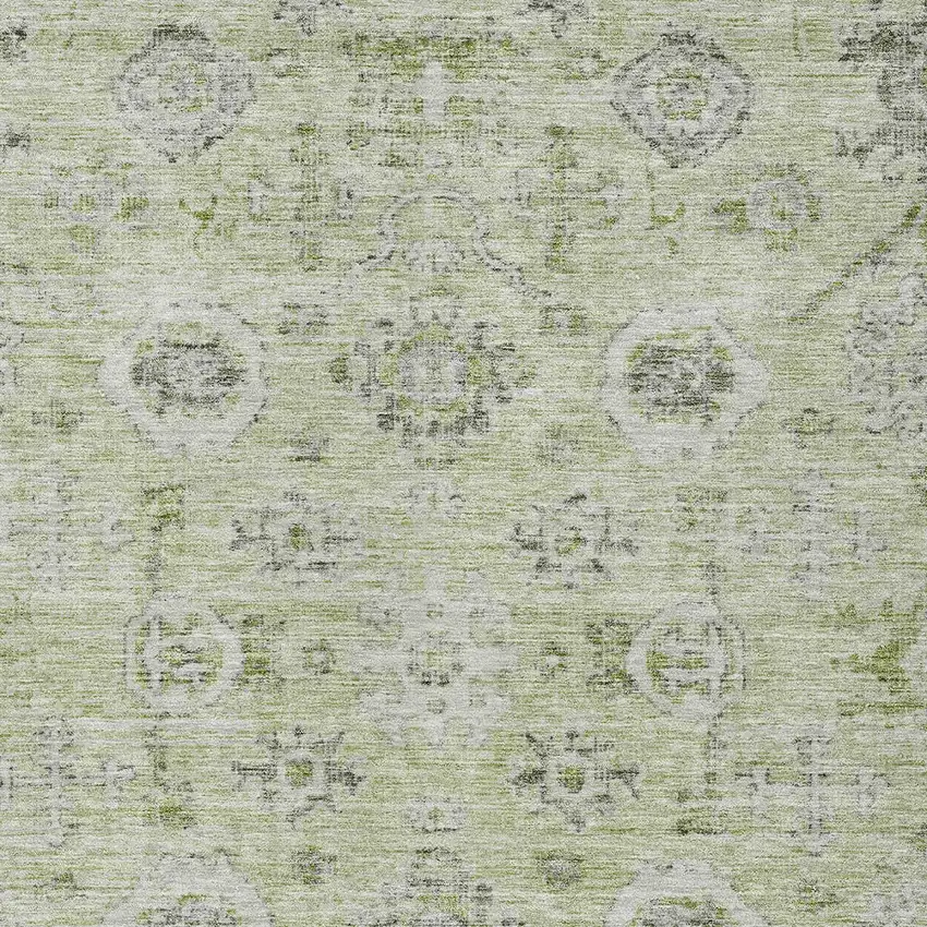 Artichoke Green Beige And Gray Damask Washable Indoor Outdoor Area Rug Photo 5