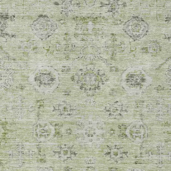 Artichoke Green Beige And Gray Damask Washable Indoor Outdoor Area Rug Photo 5