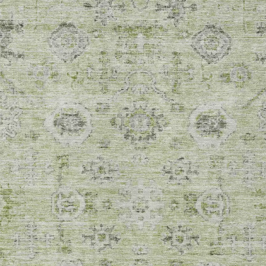 Artichoke Green Beige And Gray Damask Washable Indoor Outdoor Area Rug Photo 5