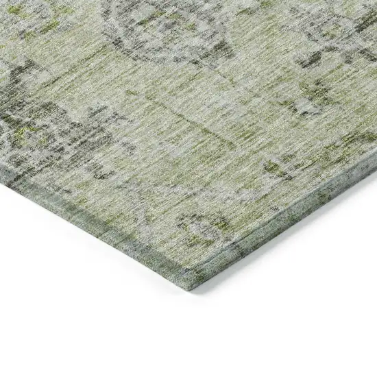 Artichoke Green Beige And Gray Damask Washable Indoor Outdoor Area Rug Photo 4
