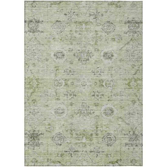Artichoke Green Beige And Gray Damask Washable Indoor Outdoor Area Rug Photo 2