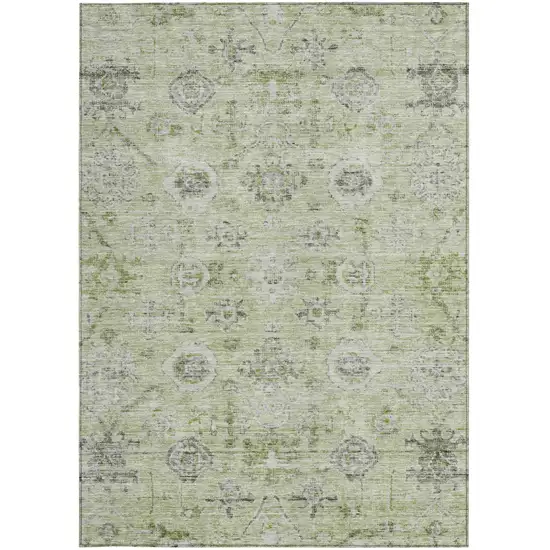 Artichoke Green Beige And Gray Damask Washable Indoor Outdoor Area Rug Photo 6