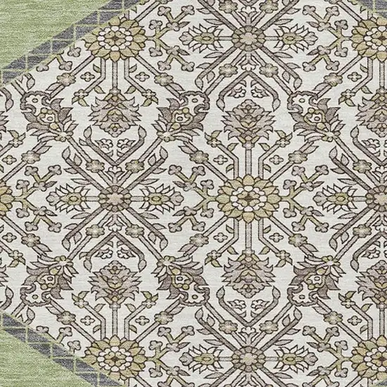 Artichoke Green Beige And Gray Oriental Washable Area Rug With UV Protection Photo 2